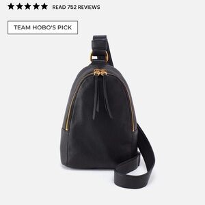 HOBO Black Sling Bag with Gold Accents and Adjustable Strap